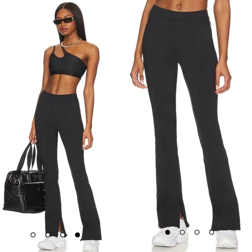 Alo Yoga Zip It Flare Leggings Pants High Waisted Black Small Paneled Athleisure